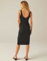 black v neck dress with slit