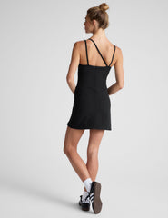 black asymmetrical mini dress with slit