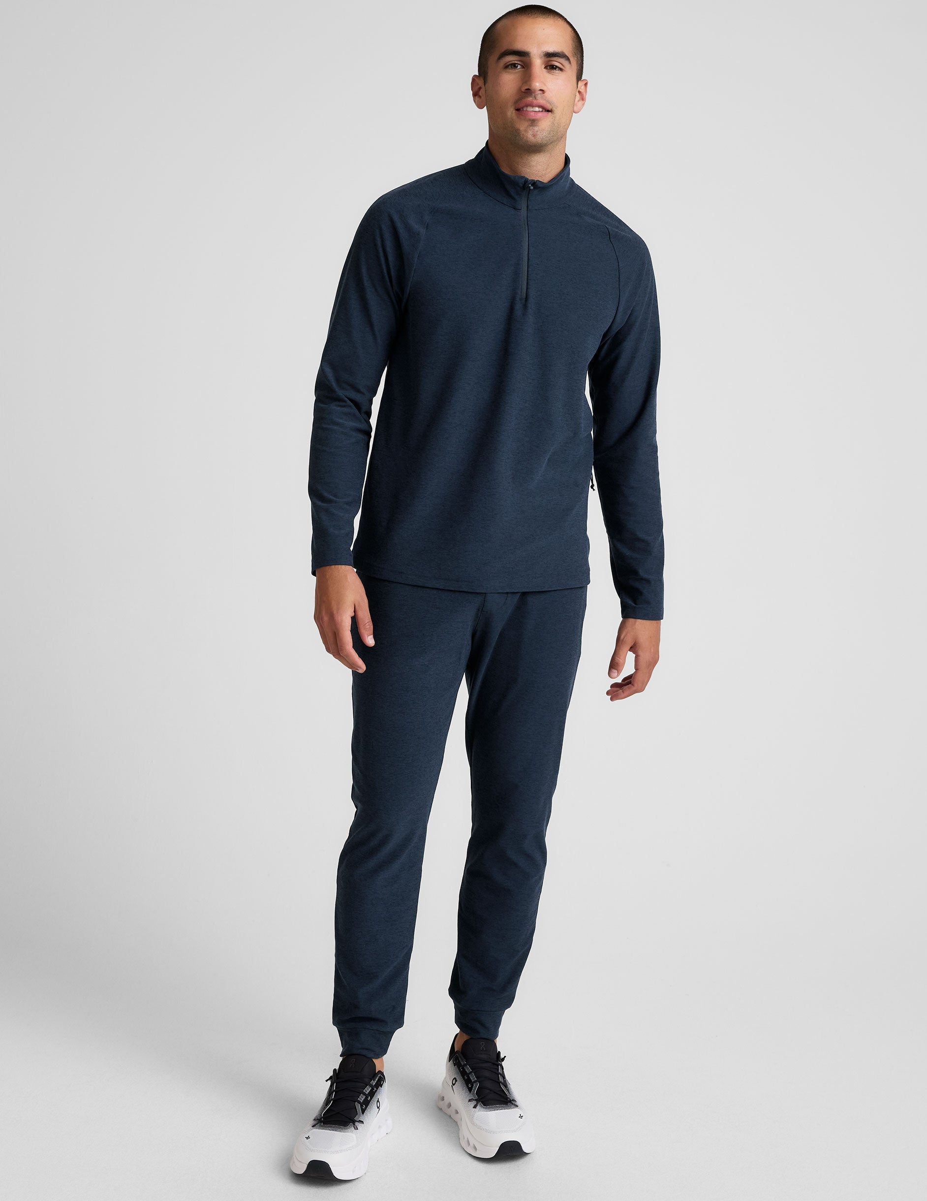 blue men's quarter zip pullover.