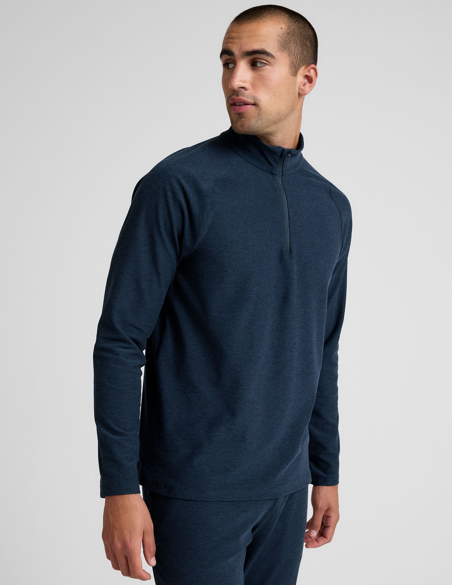 blue men's quarter zip pullover.