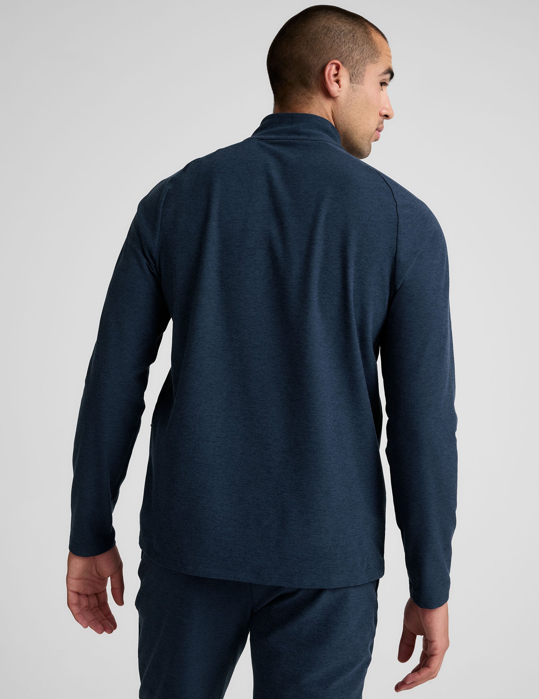 blue men's quarter zip pullover.