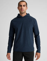 blue men's hooded pullover.