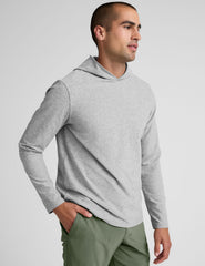 gray men's hooded pullover.
