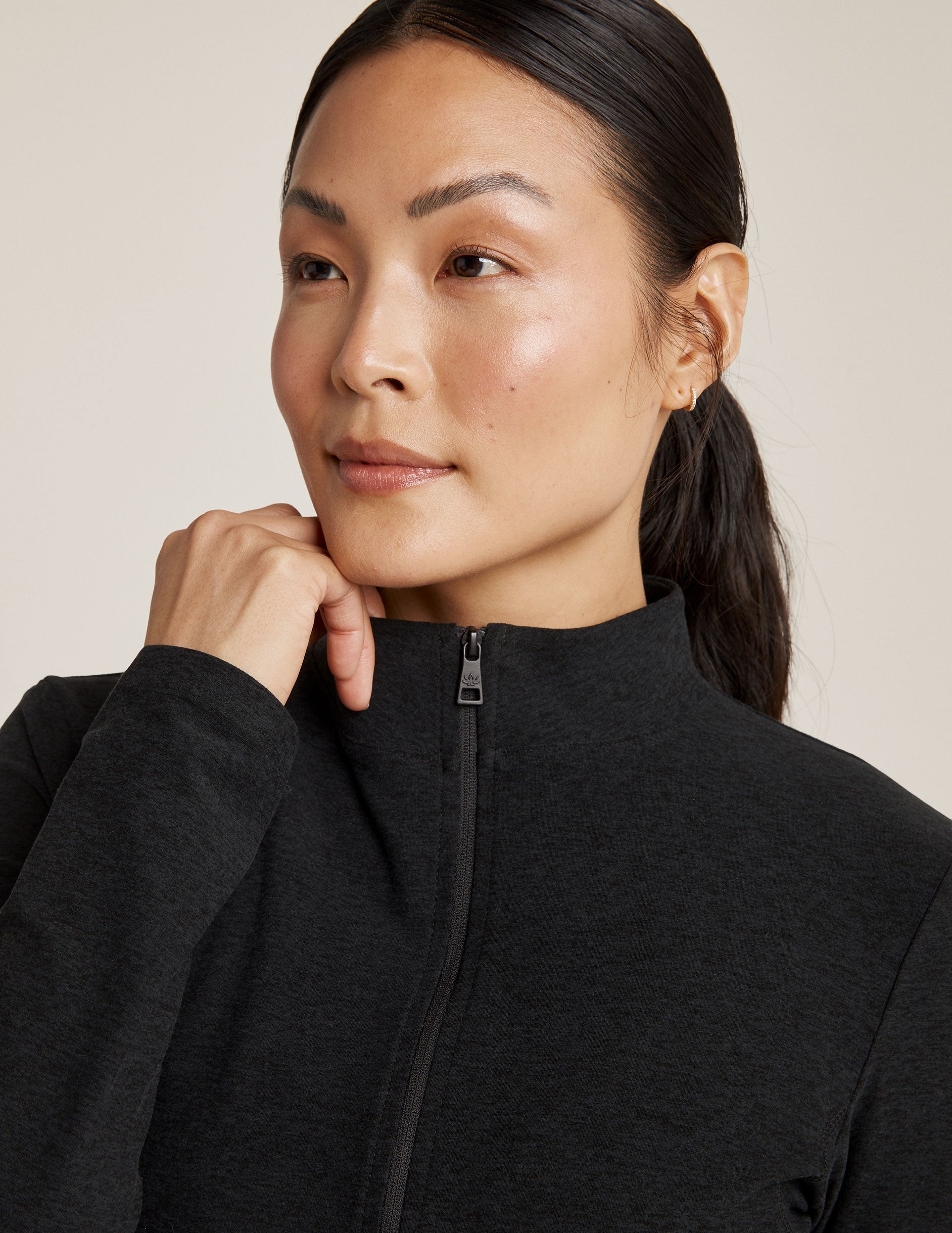 black mock neck zip up jacket