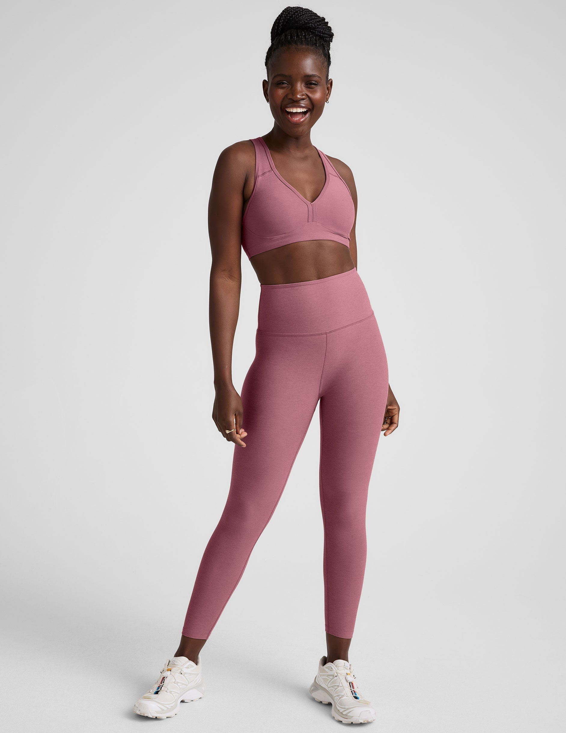 pink v-neck racerback bra with remove-able padding.