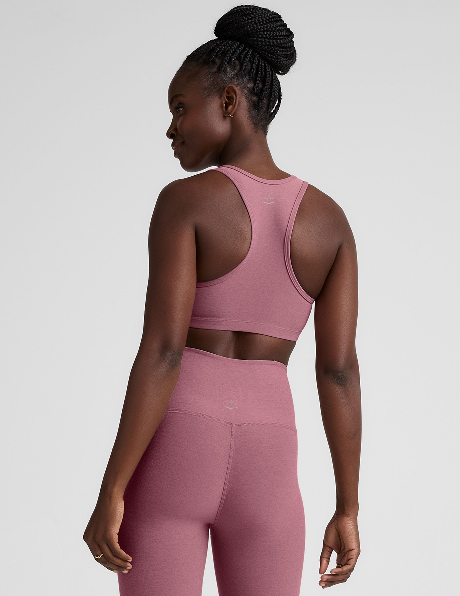 pink v-neck racerback bra with remove-able padding.