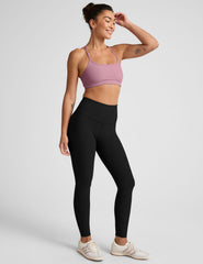 pink racerback bra with slim straps.