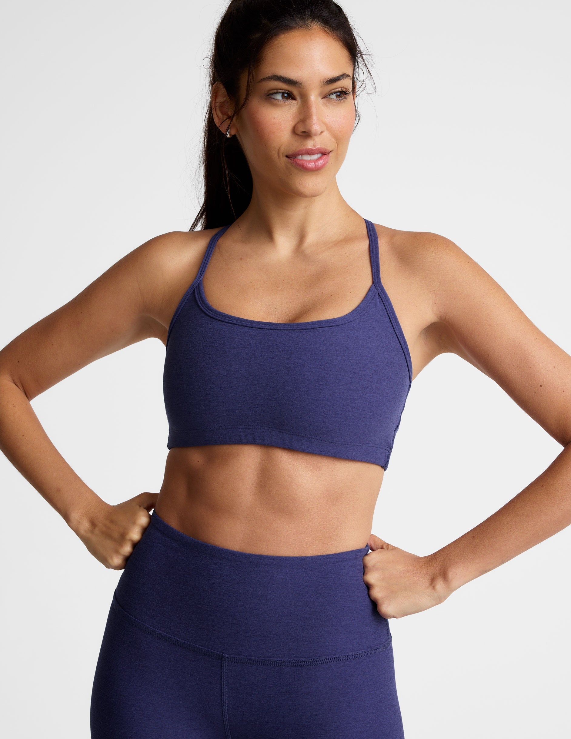 blue slim strapped racerback bra top.