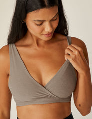 brown crossover v-neck nursing bra.