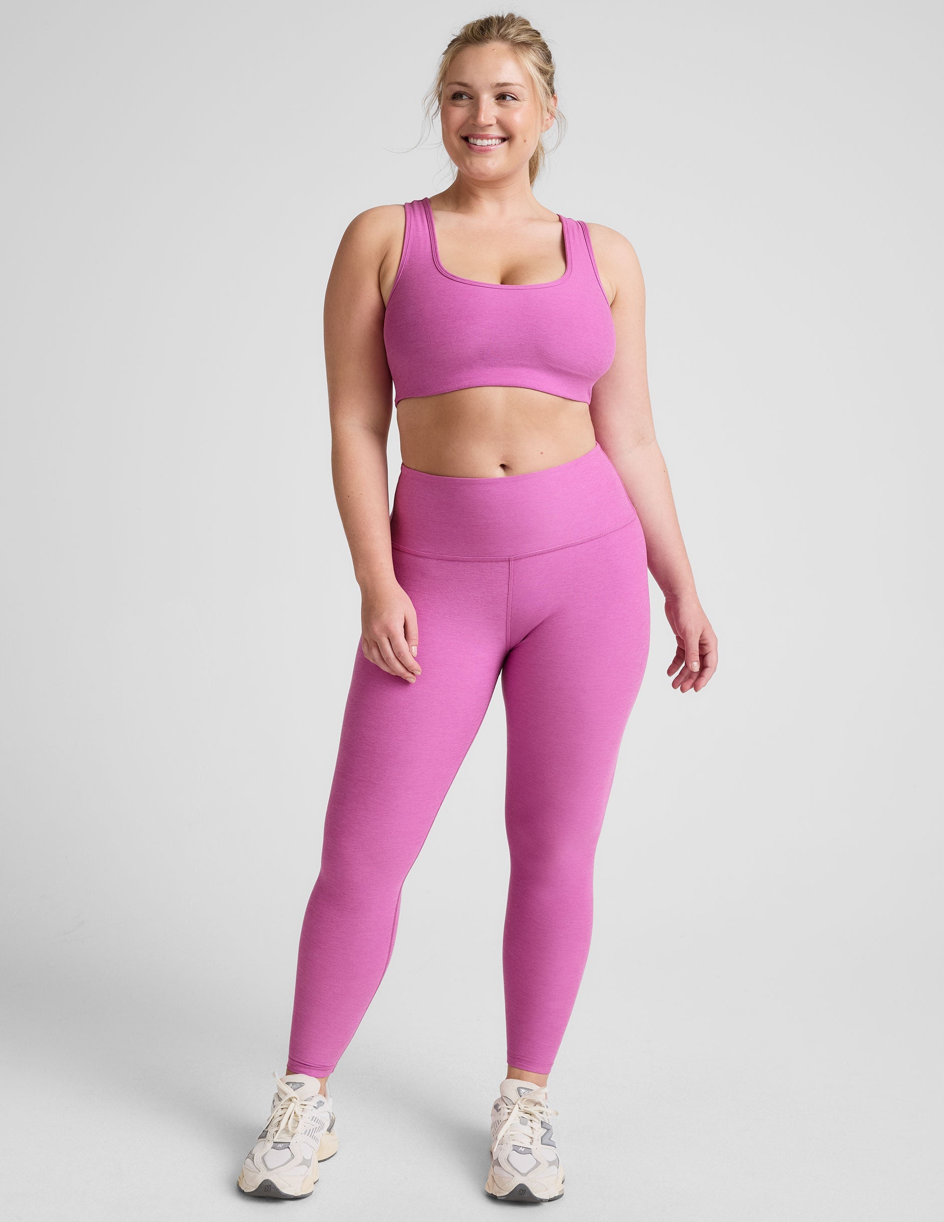 pink medium support racerback bra with a 2" hemband. 