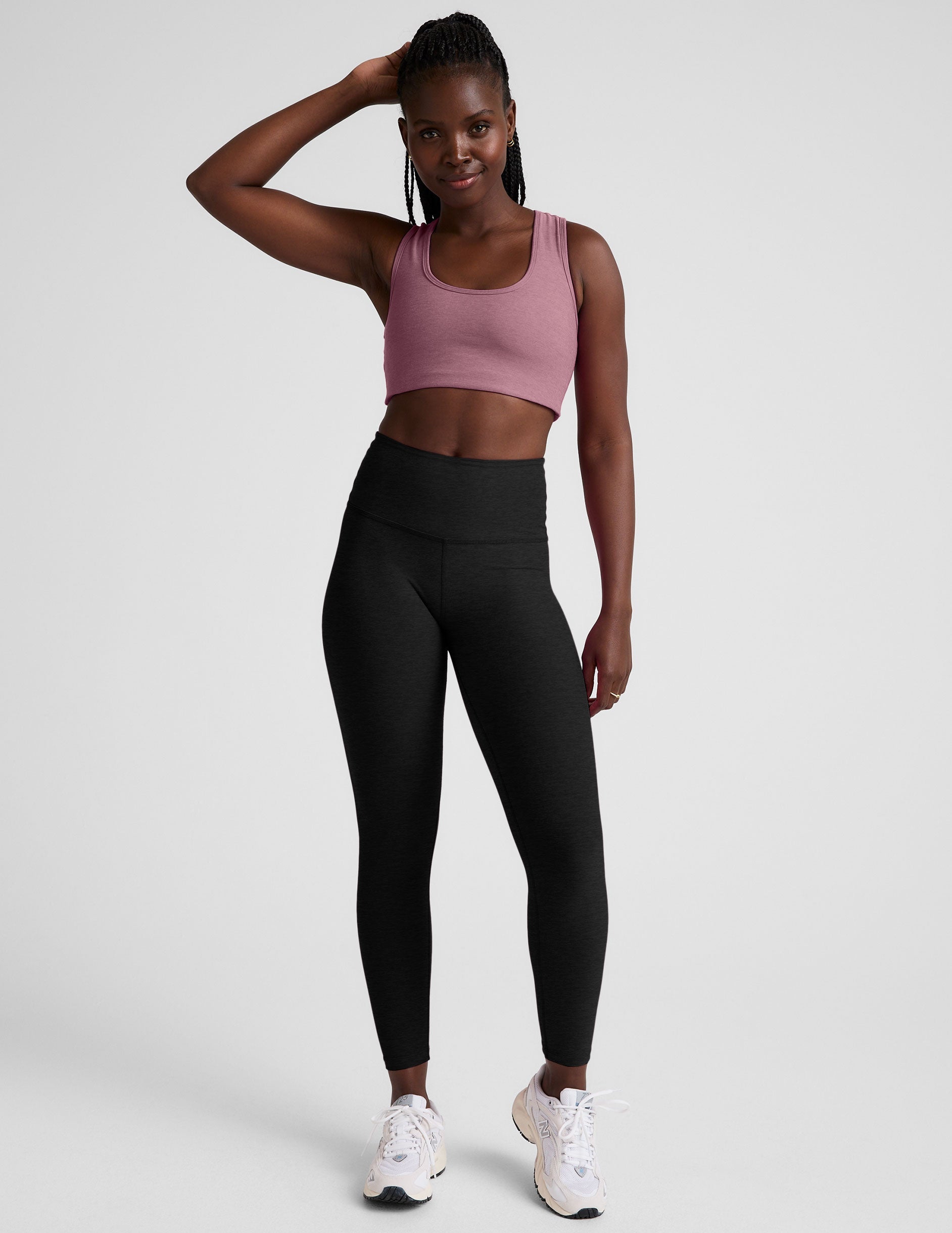 pink long line racerback bra.