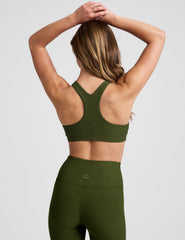 green high-neck racerback bra.