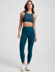 blue high-neck racerback bra.