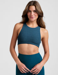 blue high-neck racerback bra.