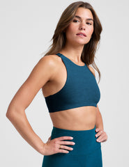blue high-neck racerback bra.