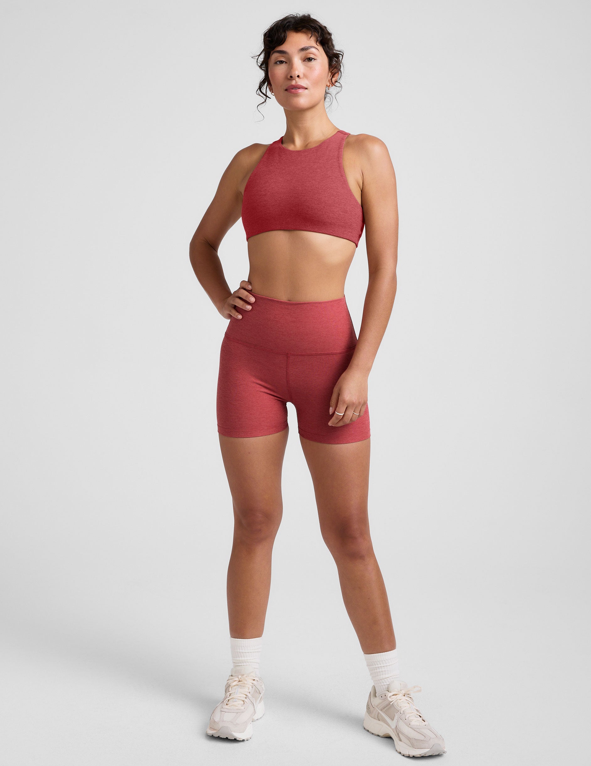 red high-neck racerback bra.