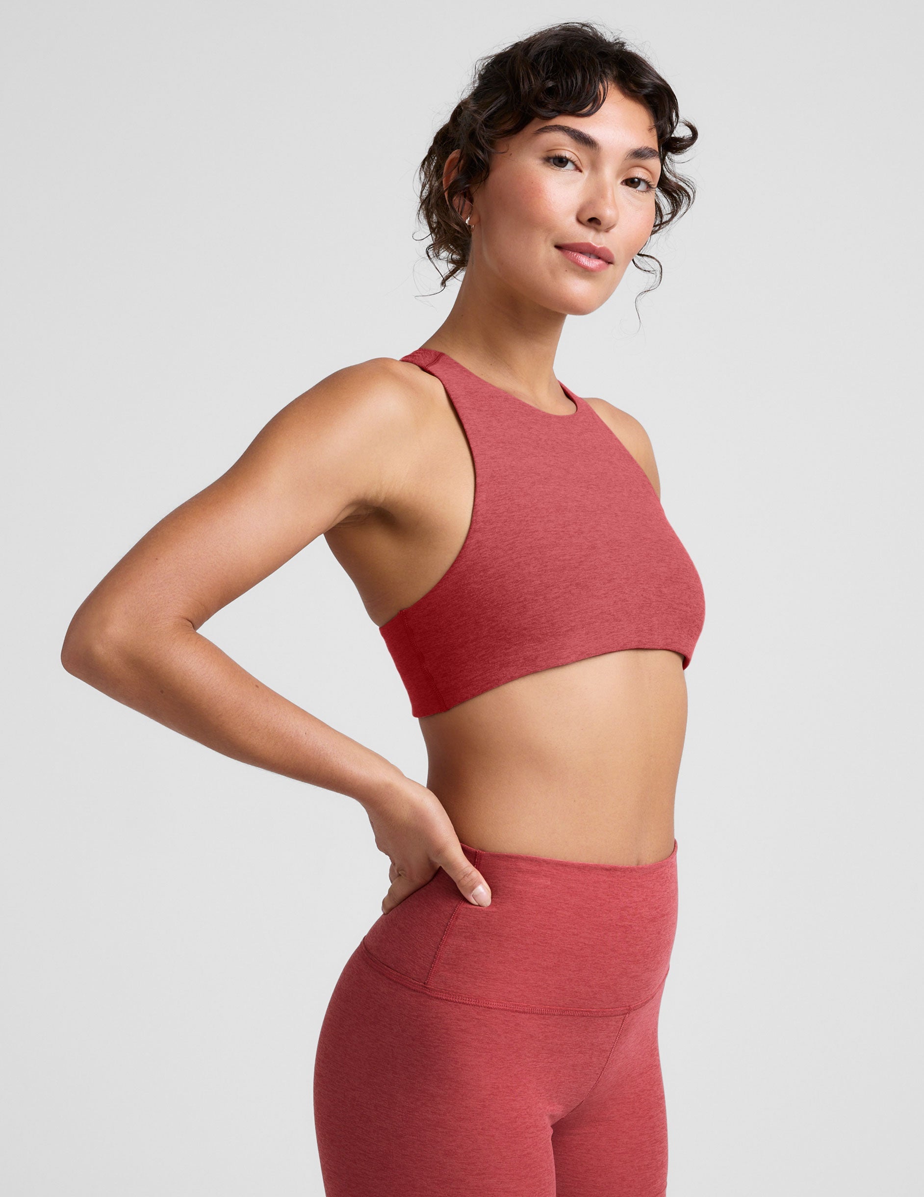 red high-neck racerback bra.