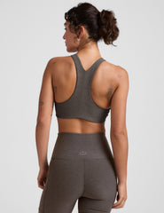grey high-neck racerback bra.