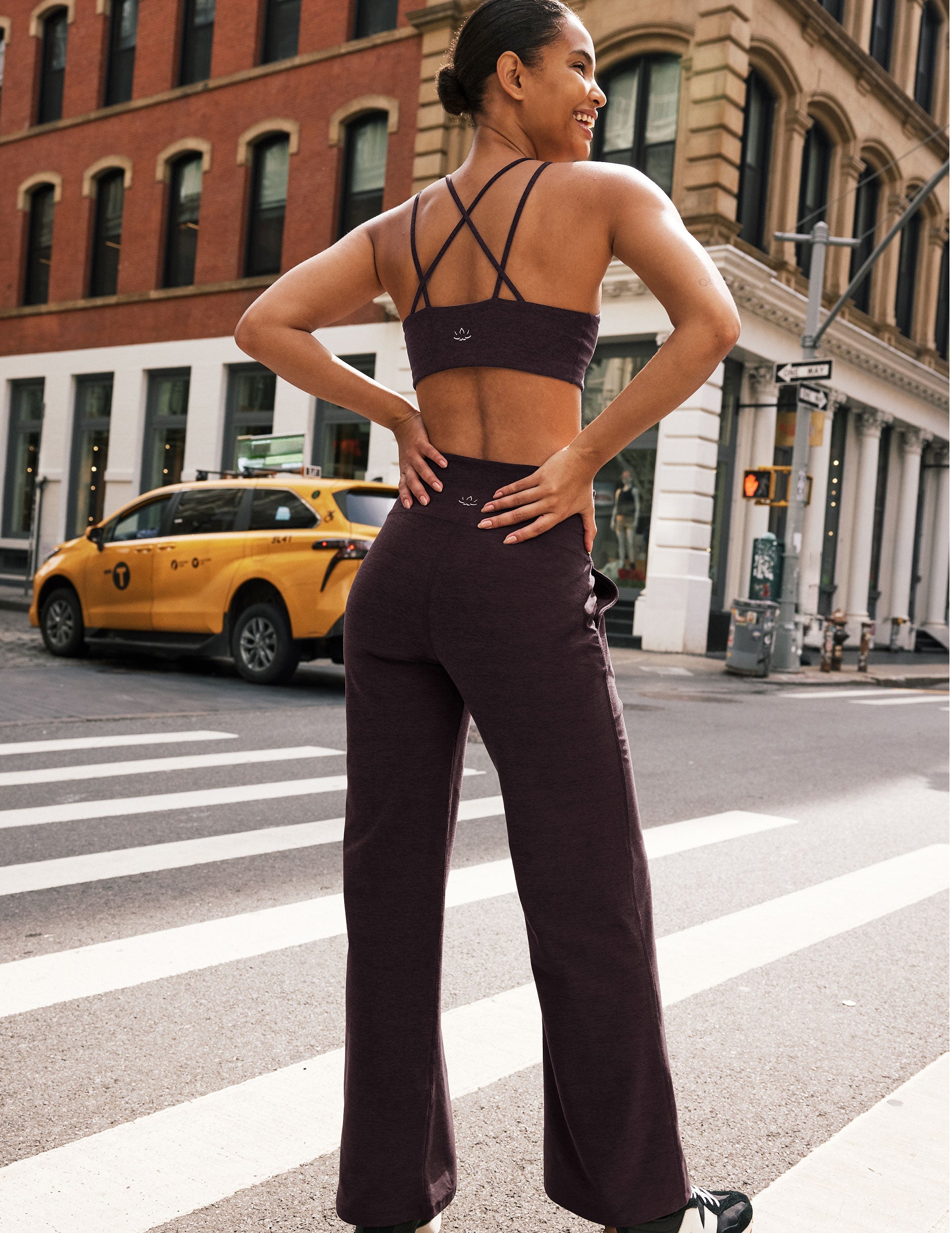 down soft v-neck bra with crossover back straps.