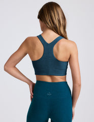 blue scoop neck racerback long line bra.