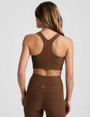 brown long line racerback bra.