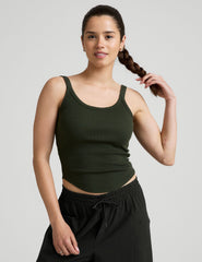 green scoop neck ribbed tank top.