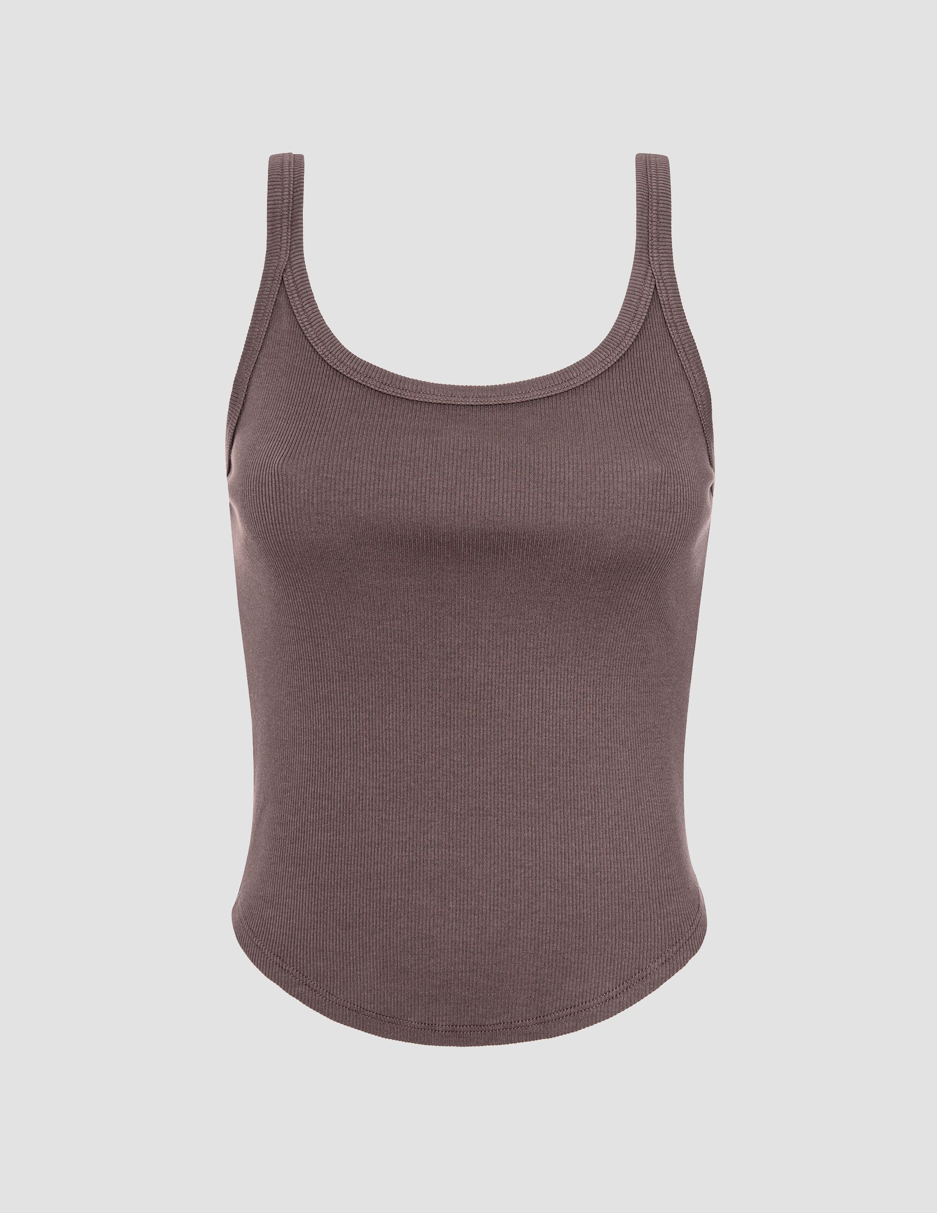 brown scoop neck ribbed tank top.