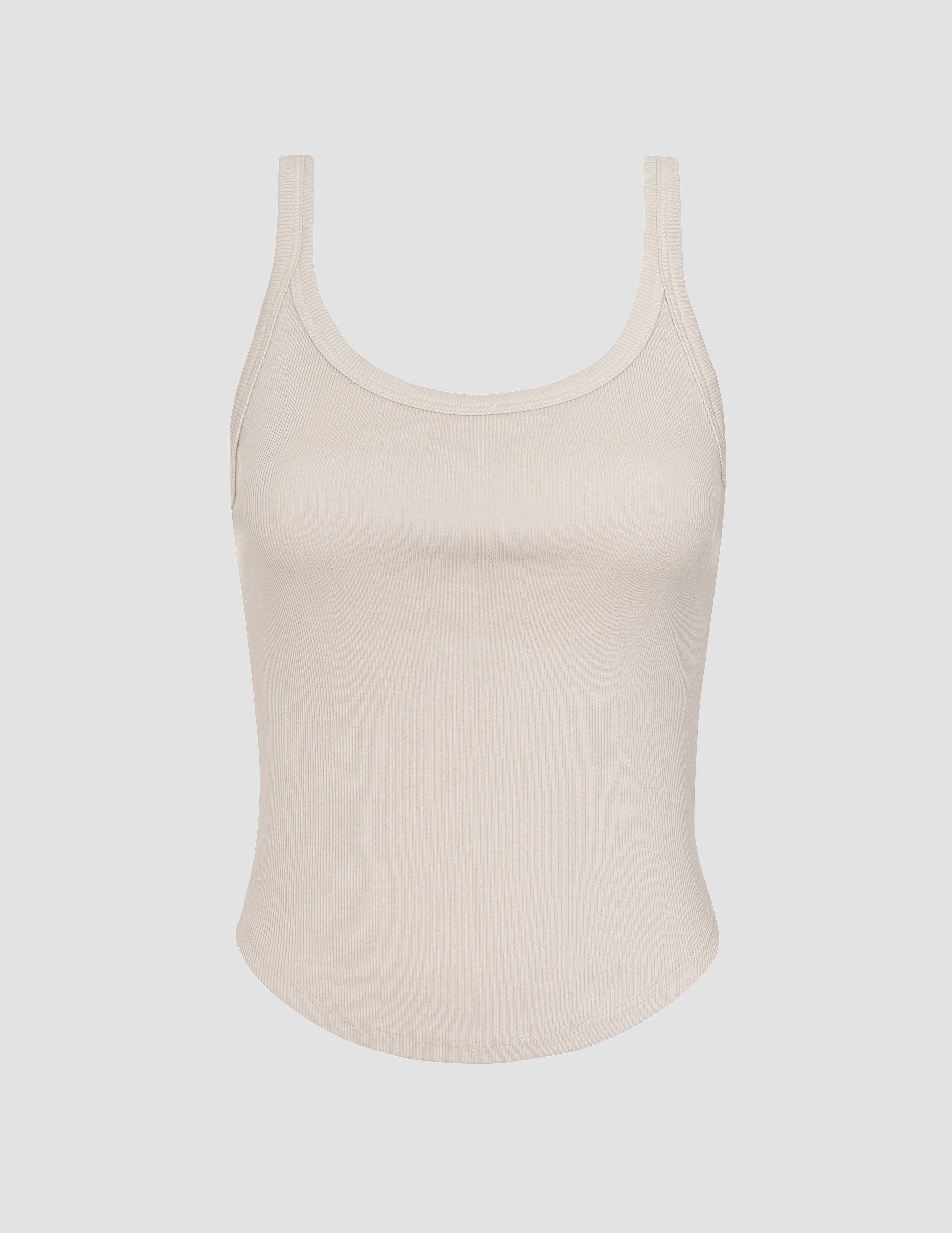 brown scoop neck ribbed tank top.