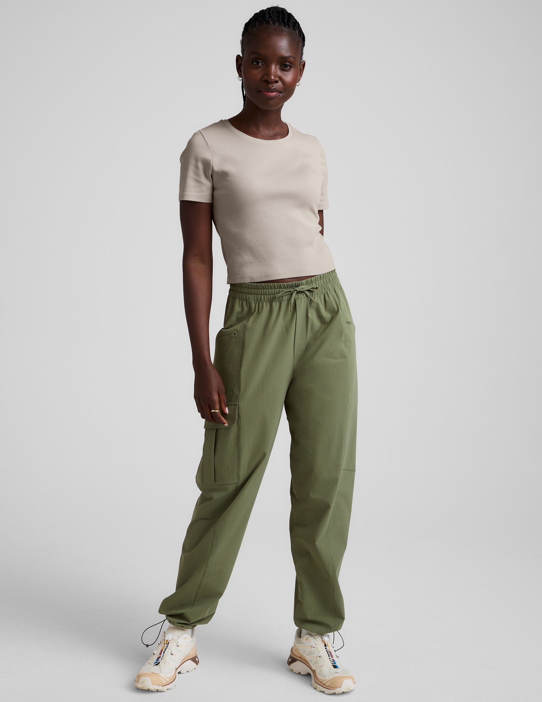 brown ribbed cropped top with a scoop neckline.