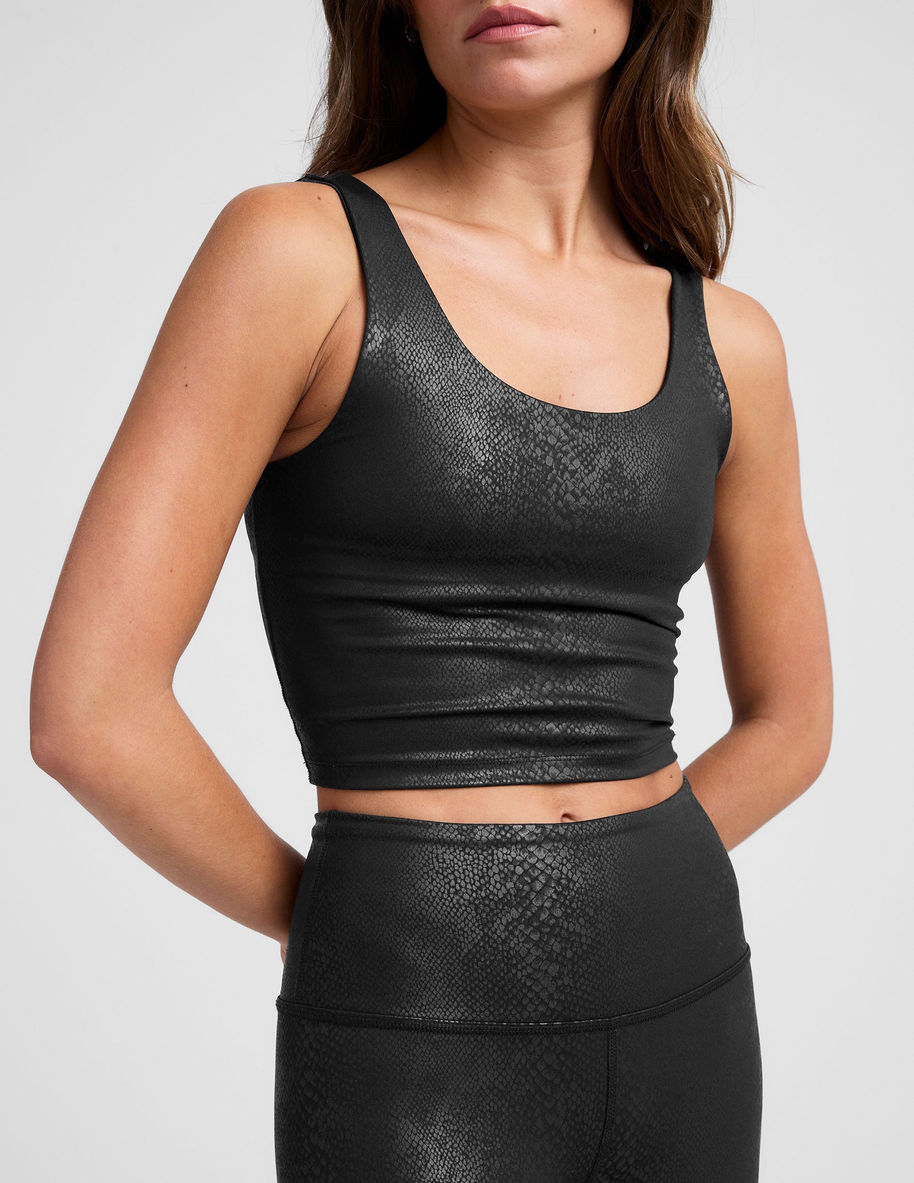 black viper printed cropped tank top.